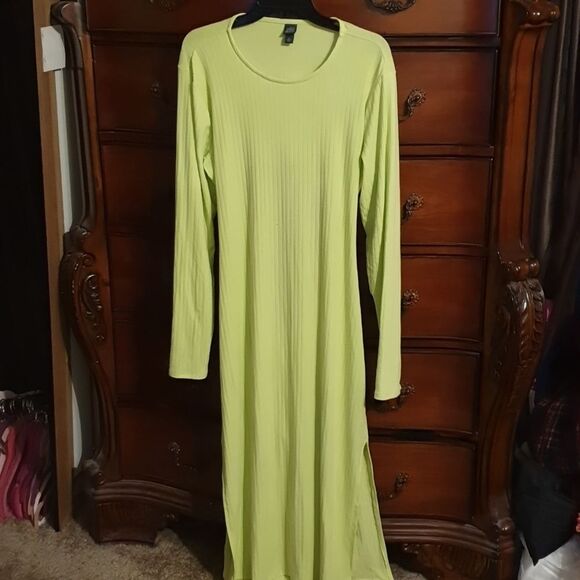 Wild Fable Rib Knit Neon Yellow Black Out Dress s XL - Picture 2 of 4